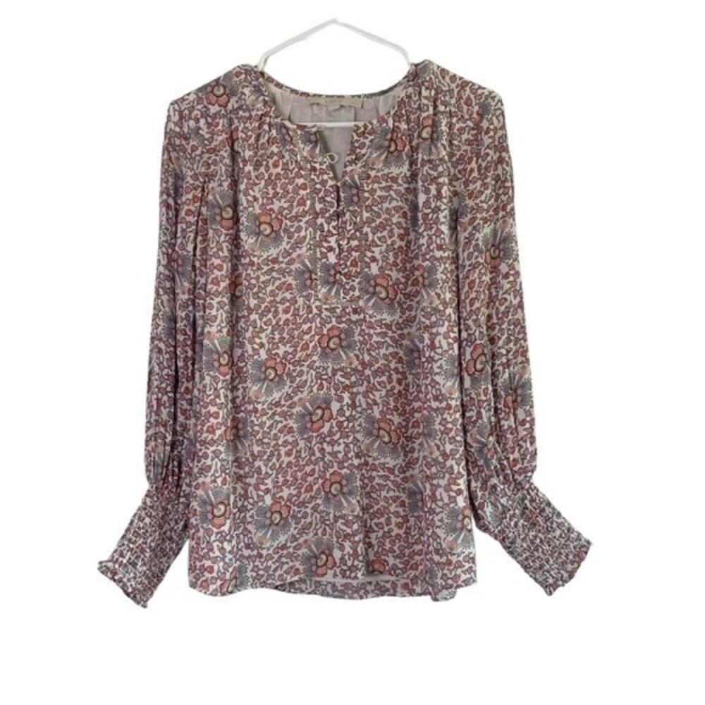LOFT Pink Geometric Pattern Long Sleeve Blouse Size SP Women